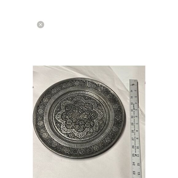 Vintage Antique Persian Hand Hammered Etched Bird Floral Home Decor Wall Plate - Picture 10 of 11